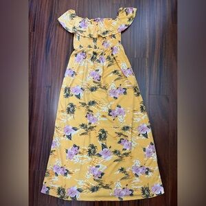 Ardene women’s medium off-the-shoulder maxi dress, floral tropical, yellow